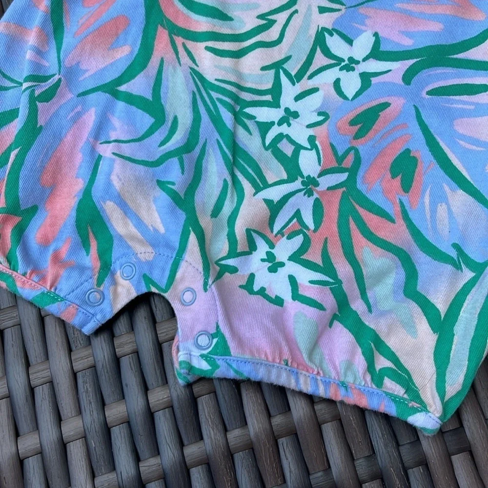 ADIDAS Infant Girls 3mo Logo Romper Short Sleeve Pastel Jungle Floral Cotton EUC